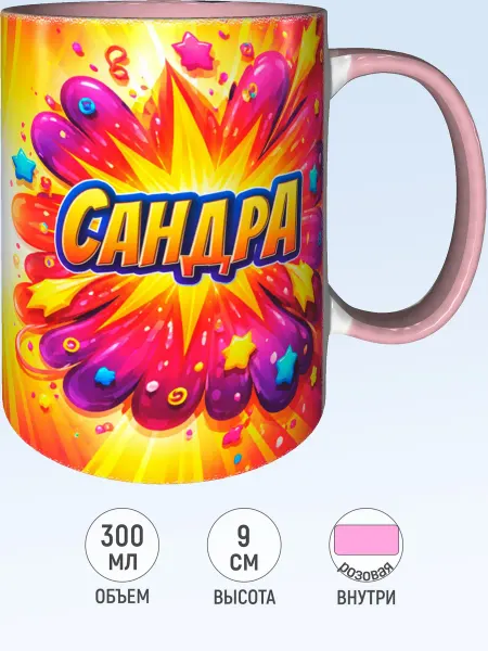 MadePrint Кружка именная Сандра - розовая внутри и ручка