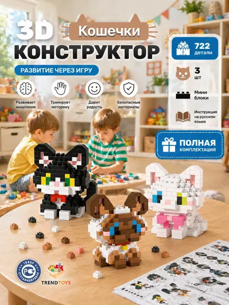 TrendToys Конструктор 3d из миниблоков Котики