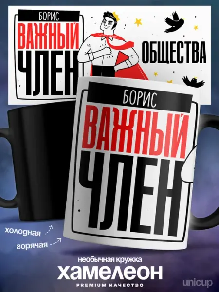 UniCup Мужская кружка хамелеон Борис важный член общества