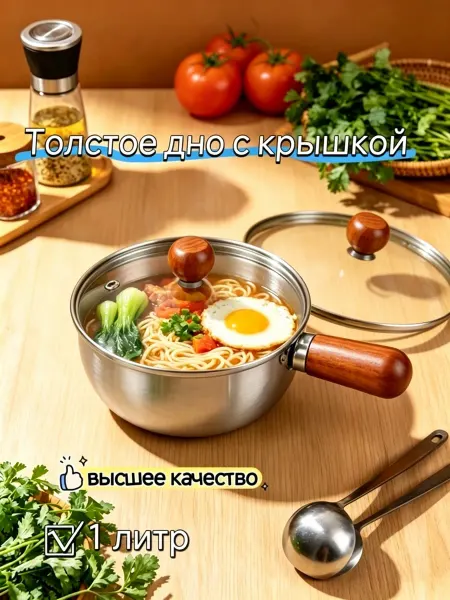 Кастрюля 1 л из нержавеющей стали для газовой плиты