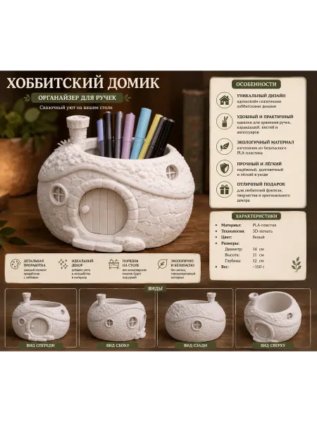 Хоббитский домик — 3D-печатный органайзер для ручек
