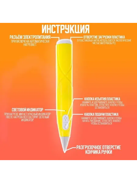 Яркая 3D-ручка с светящимся пластиком и набором