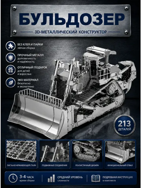 Китаняня 3D-пазл металлический - бульдозер сборная модель