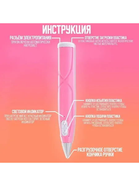 <> Фиолетовая 3D-ручка с подсветкой и PCL пластиком