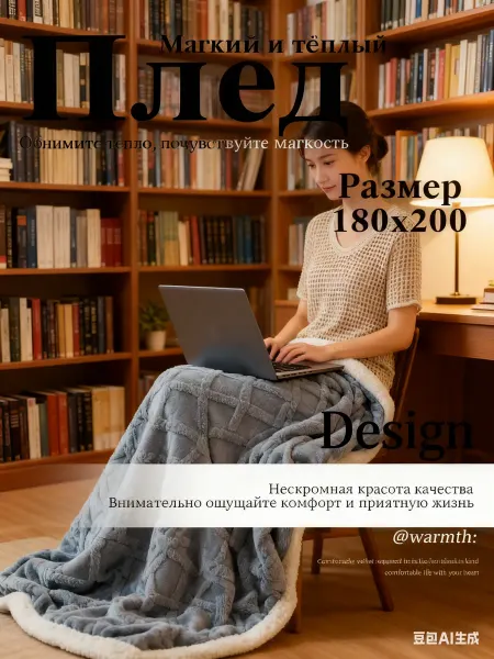 Fuanna Плед на кровать диван 180х200 мягкий плюшевый