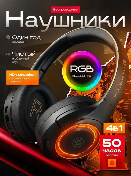 Беспроводные наушники полноразмерные игровые SMART PRESENT A8 с отсоединяемым микрофоном и шумоподавлением, черные