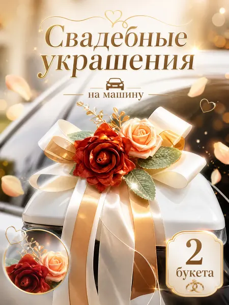 Вершина Свадебное украшение машины на ручки и зеркала 2 шт
