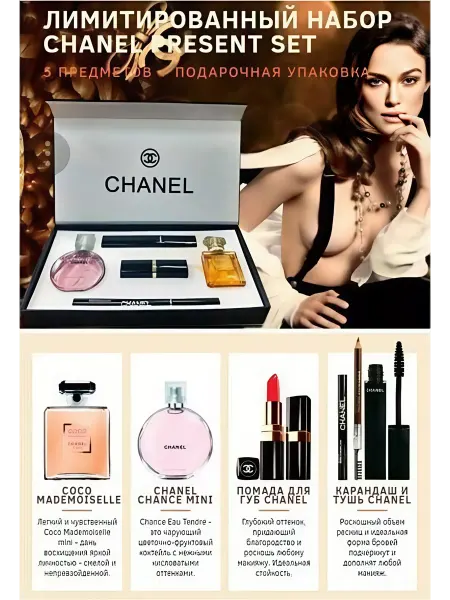 Подарочный набор косметический с духами 5в1 CHANEL