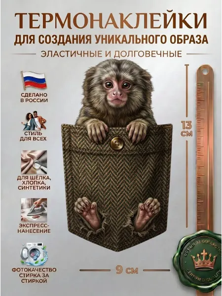 FRESH WEAR Термонаклейка на одежду Обезьяна в кармане