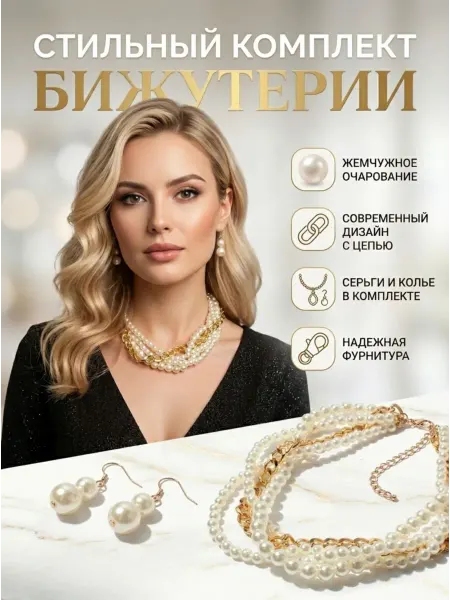 JU.NA Jewerly Комплект украшений многослойный серьги колье