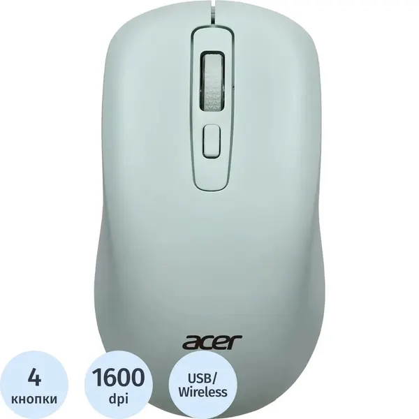 Мышь компьютерная Acer OMR309 зеленая, оптическая 1600dpi USB 4but (ZL. MCECC.030)