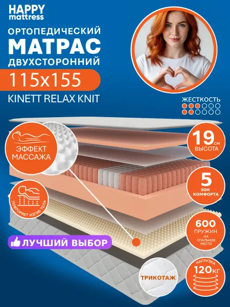HAPPY MATTRESS Матрас KINETT RELAX KNIT 115х155 см пружинный ортопедический