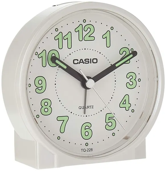 Будильник Casio TQ-228-7D, кварцевый, пластиковый, круглый, белый