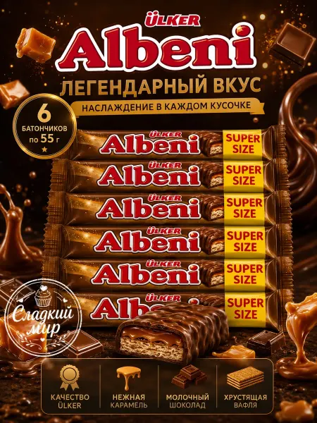 ULKER ALBENI Батончик Albeni с шоколадным печеньем и карамелью, 6шт