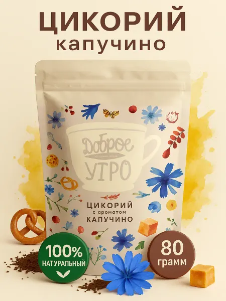 Доброе утро Цикорий растворимый с ароматом капучино 80 гр