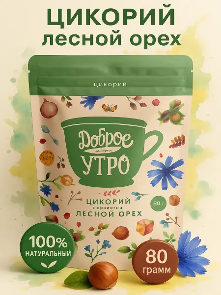 Доброе утро Цикорий растворимый с ароматом лесного ореха 80 гр