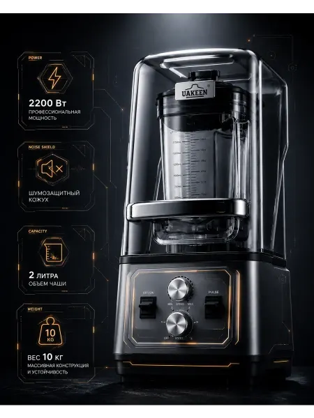 Uakeen Блендер ZL-2404, 2200Вт, 6 ножей, 2л