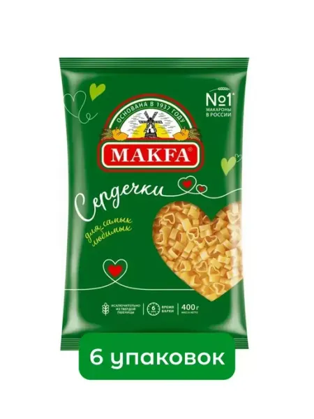 Макфа Макаронные изделия Сердечки, 400 г, 6 шт