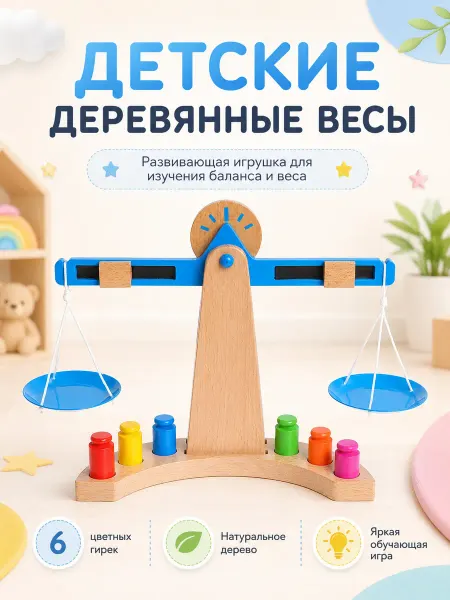 Funny Toys Развивающая игрушка монтессори Весы для малышей деревянные