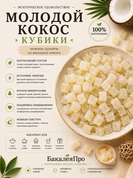 Молодой кокос кубики 500 гр