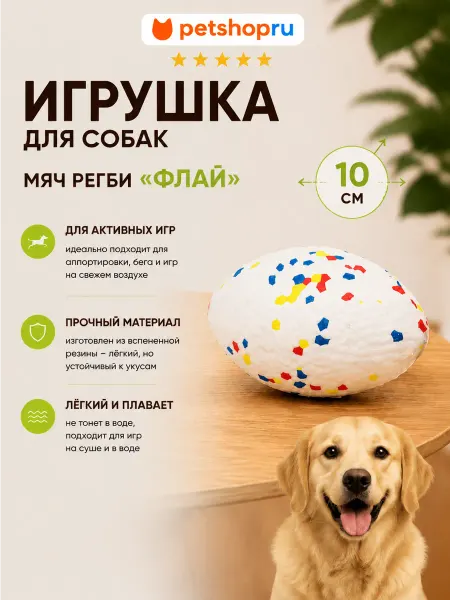 PetShop Игрушка для собак мяч регби "Флай", 10 см