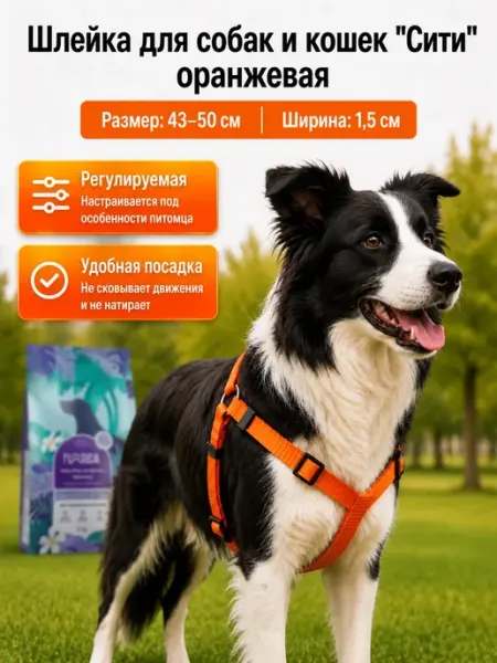 Yami-Yami Шлейка Сити XS оранжевая 15мм, ОШ 42-48см, ОГ 43-50см