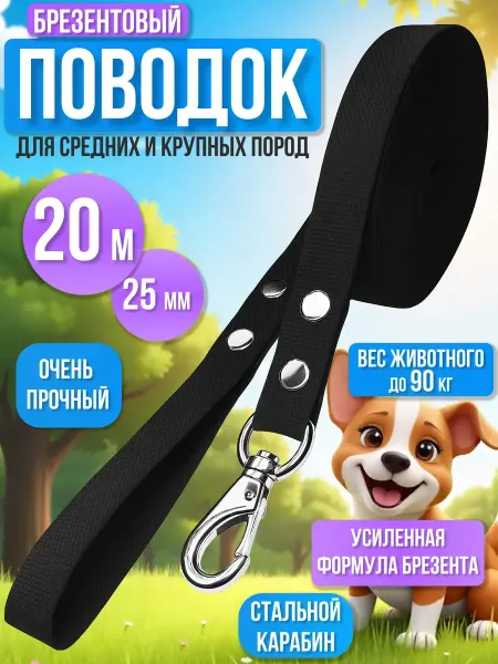 Лаптекс Поводок для собак брезентовый 20 м х 25 мм классический