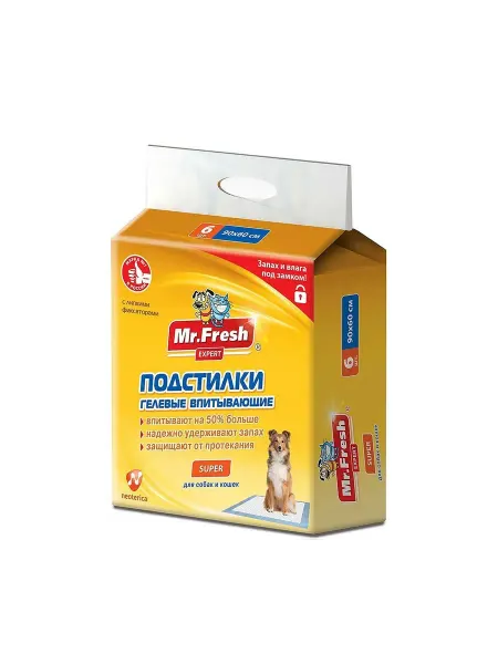 Mr.Fresh Пеленки для собак expert super 90*60см 6шт f509