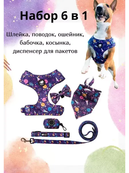 ForPet Набор Шлейка,поводок,ошейник,бабочка,косынка, диспенсер