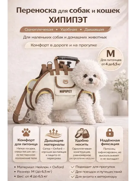 Сумка переноска для животных Сумка-переноска, шлейка для собак HIPIPET, размер S