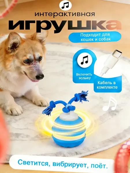 Электрическая игрушка для собак зарядная с звуком + веревкой