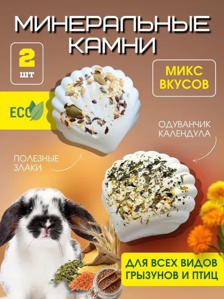 Минеральный камень для птиц и грызунов, хомяков, шиншилл 2шт