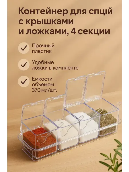 СЕНИЯ Контейнер для специй с крышками и ложками, 4 секции
