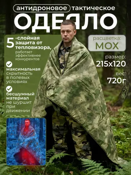 ТЕНЬ Антидроновое покрывало одеяло защита от тепловизора мох