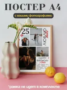 Постер А4 с коллажем из фото и текстом на заказ, подарок с воспоминаниями - без рамки
