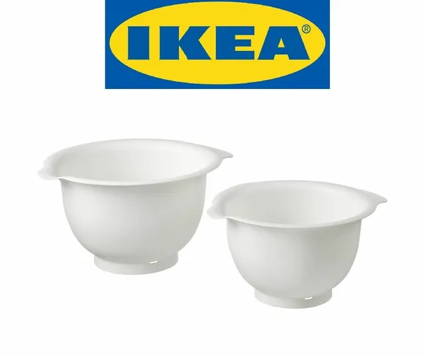 Набор мисок для смешивания и взбивания IKEA VISPAD икеа виспад, белый, 2 шт: на 2,3 л и на 3,7 л, с ручками, нескользящее основание, полипропилен