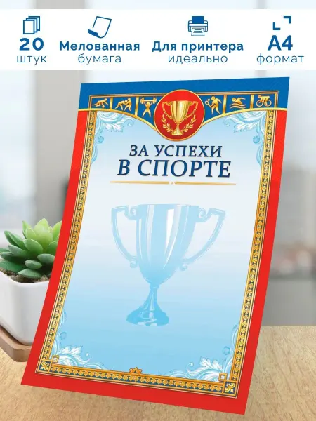 Линия успеха Диплом спортивный за успехи в спорте 20шт А4