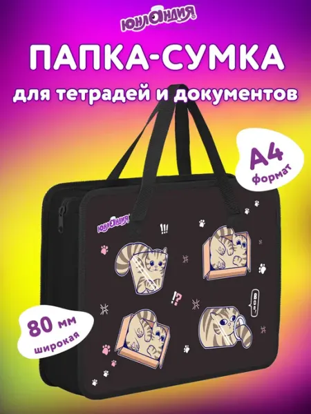 ЮНЛАНДИЯ Папка сумка для тетрадей, труда, рисования и изо А4 в школу