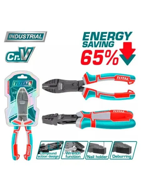 TOTAL tools Плоскогубцы комбинированные усиленные, размер 7" 180мм