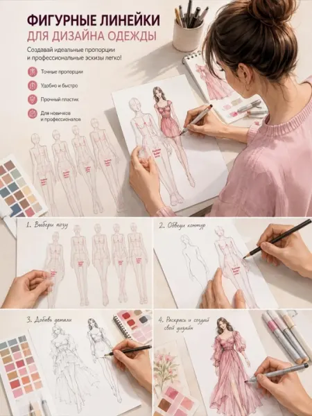 Fashion Ruler Mini — линейка-трафарет для дизайна одежды, шаблон для fashion-эскизов