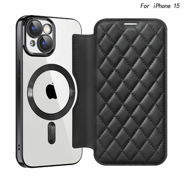 Чехол-книжка MagSafe MyPads для iPhone 15 с защитой камеры, черный