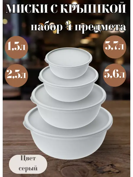 Альт-Пласт Миски с крышкой, пластиковые, 4 предмета