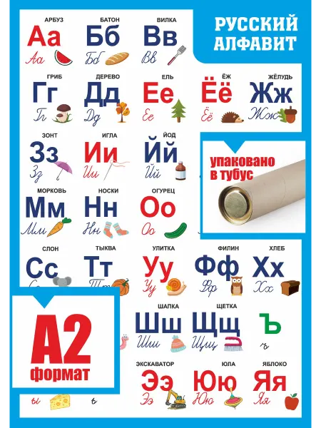 Обучающий плакат алфавит русский язык на стену в школу детям
