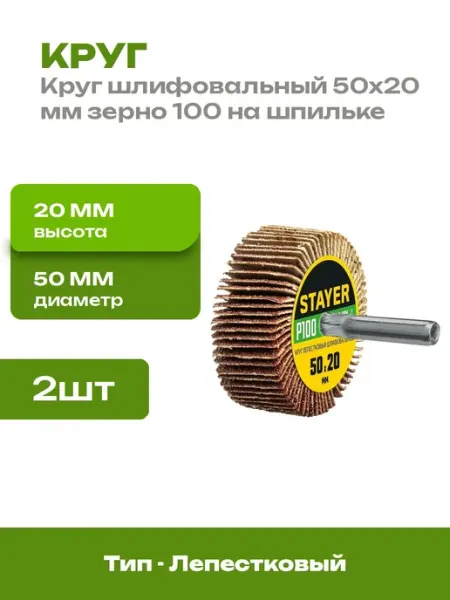 Круг шлифовальный лепестковый на шпильке 50х20 мм P100 2 шт