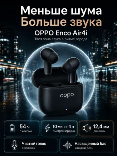 Беспроводные наушники OPPO Enco Air4i TWS Bluetooth 5.4, с микрофоном, IP55, до 54 ч, белые