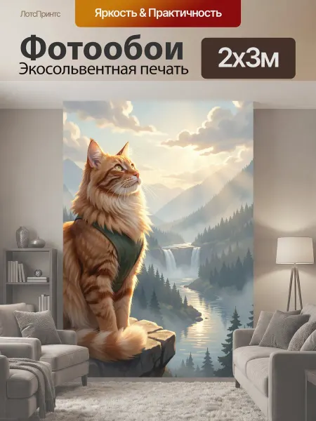 LotsPrints Фотообои "Рыжий кот на горном уступе. Мягкая." 2x3м