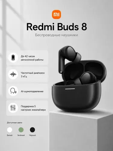 Наушники беспроводные Xiaomi Redmi Buds 8 BHR08UFGL, Bluetooth 5.4, активное AI-шумоподавление, черный