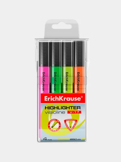 Набор из 4 текстмаркеров ErichKrause Visioline V-17 Neon, 56704