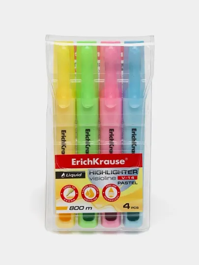 Набор из 4 текстмаркеров, жидкие чернила ErichKrause Visioline V-14 Liquid Pastel 58360