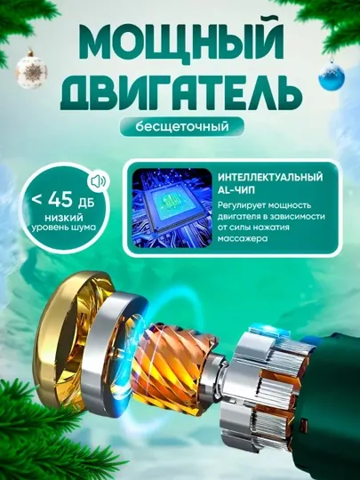Перкуссионный массажер для всего тела, 6 режимов скорости, 4 насадки